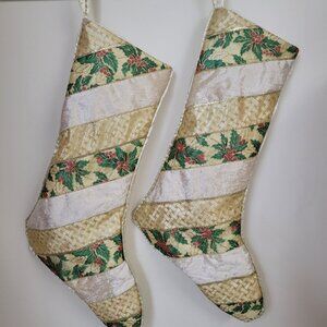 Quilted Metallic Handmade Christmas Stocking, Rustic‎ Nordic Hygge Yule Holiday